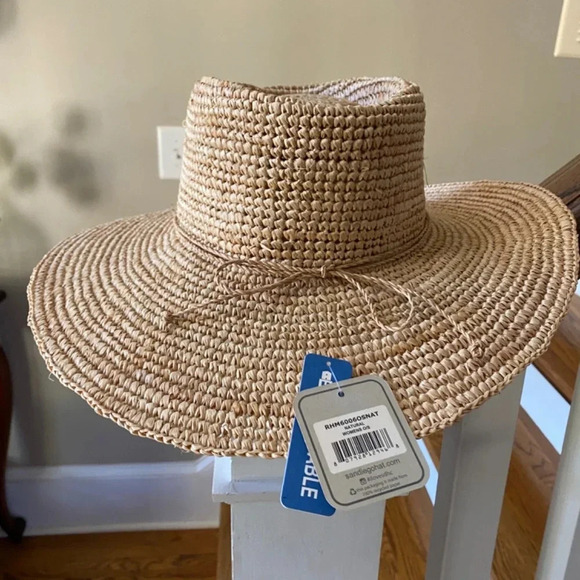 NWT Anthropologie Raffia Tan  Raffia Boater Hat - Picture 2 of 7